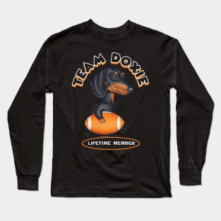 Black Dachshund Holding Orange Football Long Sleeve T-Shirt